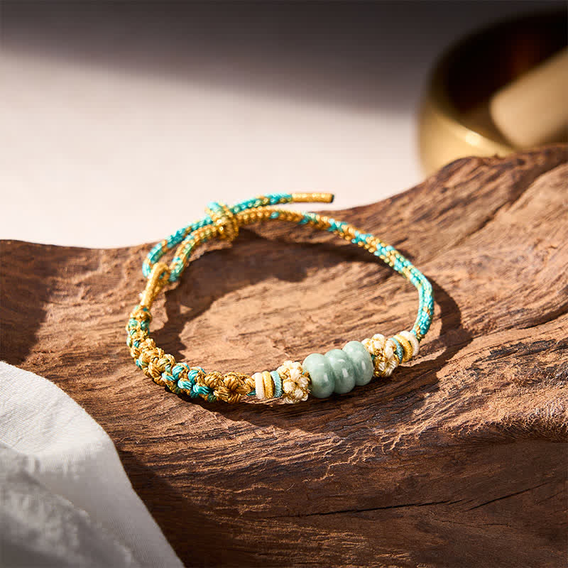 EverestArtstudios Hand-Woven Multicolor Peach Blossom Jade Luck Rope Bracelet