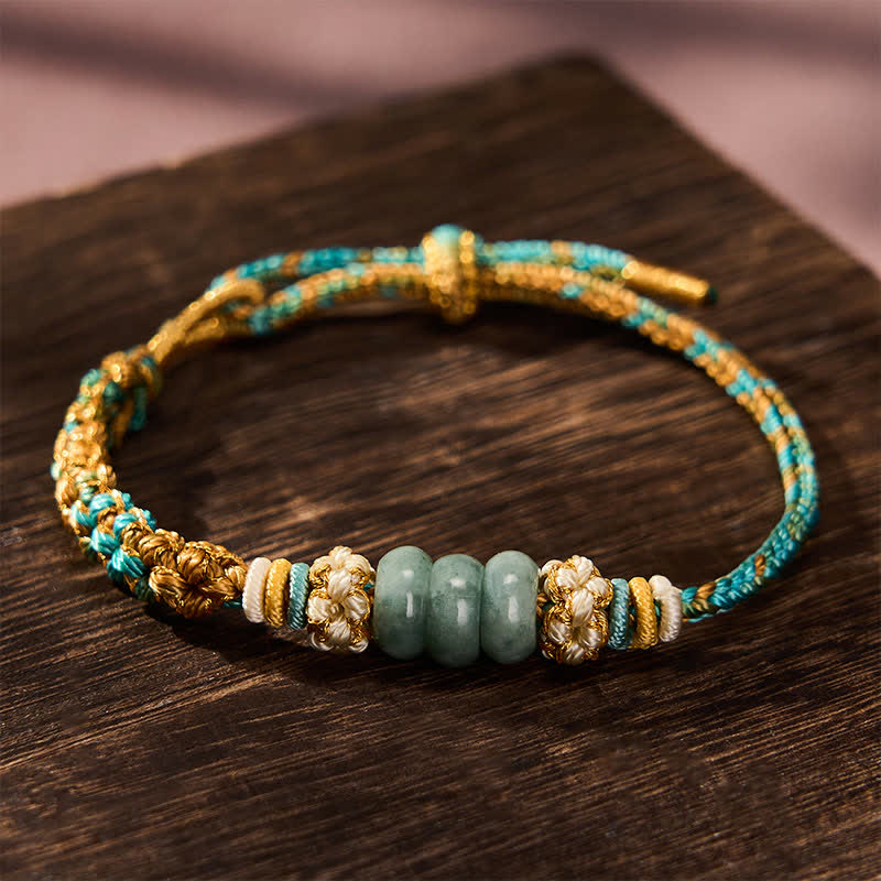 Buddha Stones Hand-Woven Multicolor Peach Blossom Jade Luck Rope Bracelet