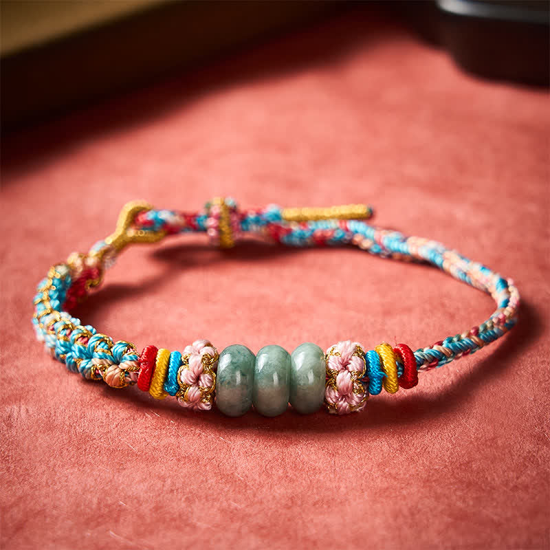Buddha Stones Hand-Woven Multicolor Peach Blossom Jade Luck Rope Bracelet