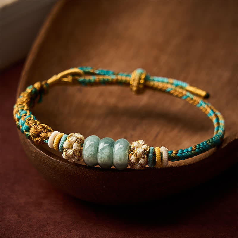 EverestArtstudios Hand-Woven Multicolor Peach Blossom Jade Luck Rope Bracelet