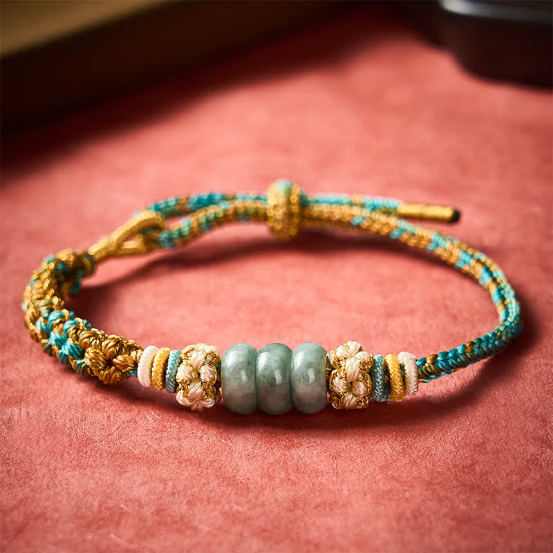 Buddha Stones Hand-Woven Multicolor Peach Blossom Jade Luck Rope Bracelet