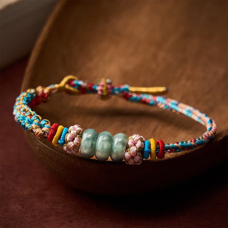 Buddha Stones Hand-Woven Multicolor Peach Blossom Jade Luck Rope Bracelet
