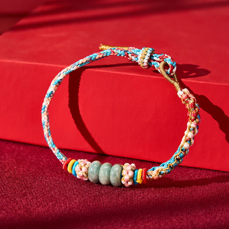 Buddha Stones Hand-Woven Multicolor Peach Blossom Jade Luck Rope Bracelet