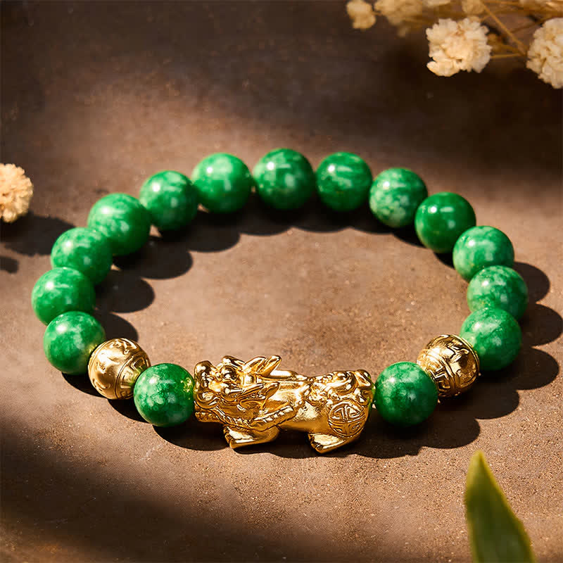 EverestArtstudios Natural Cyan Jade Beaded PiXiu Protection Bracelet