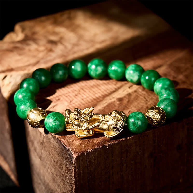 EverestArtstudios Natural Cyan Jade Beaded PiXiu Protection Bracelet