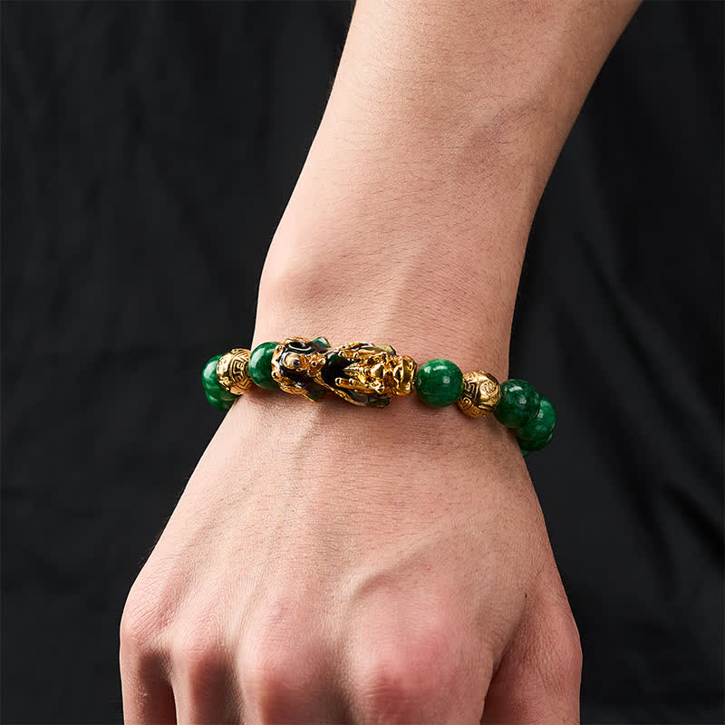 EverestArtstudios Natural Cyan Jade Beaded Color Change PiXiu Healing Bracelet