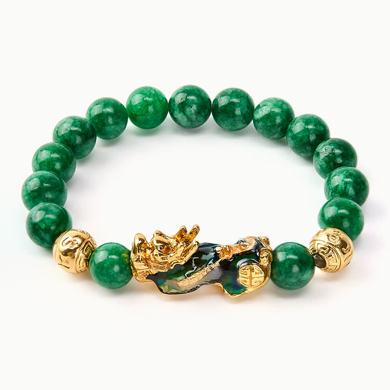 EverestArtstudios Natural Cyan Jade Beaded Color Change PiXiu Healing Bracelet