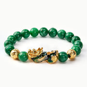 EverestArtstudios Natural Cyan Jade Beaded Color Change PiXiu Healing Bracelet