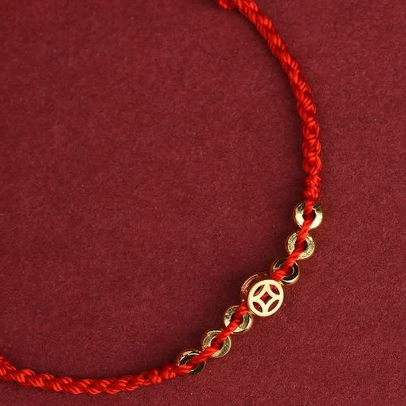 Buddha Stones Braided Red String Round Chinese Coin Good Fortune Bracelet