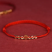 Buddha Stones Braided Red String Round Chinese Coin Good Fortune Bracelet