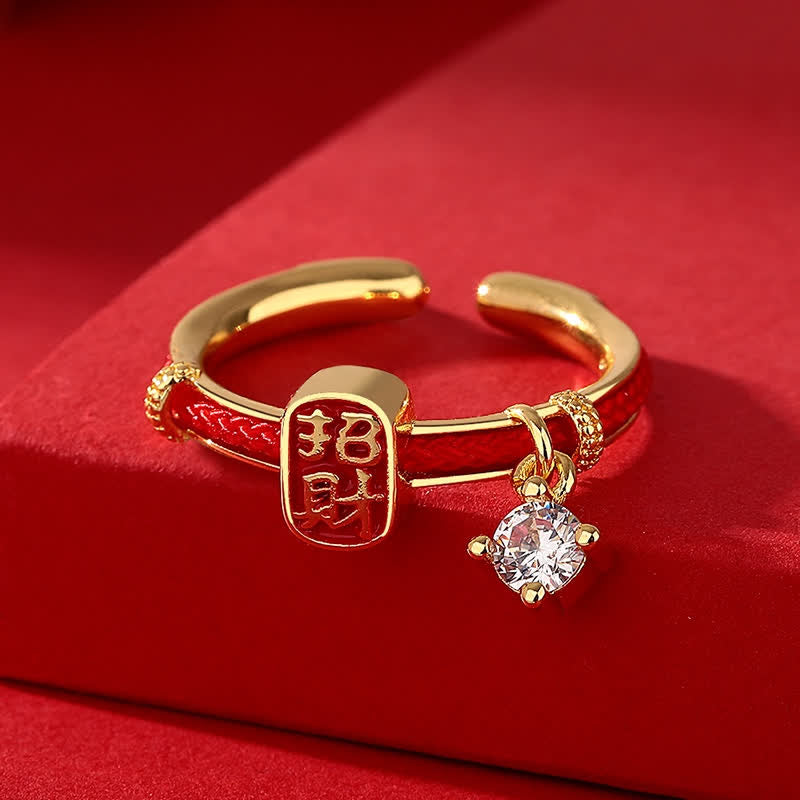 Buddha Stones Copper Alloy Red String Lucky Wealth Charm Ring