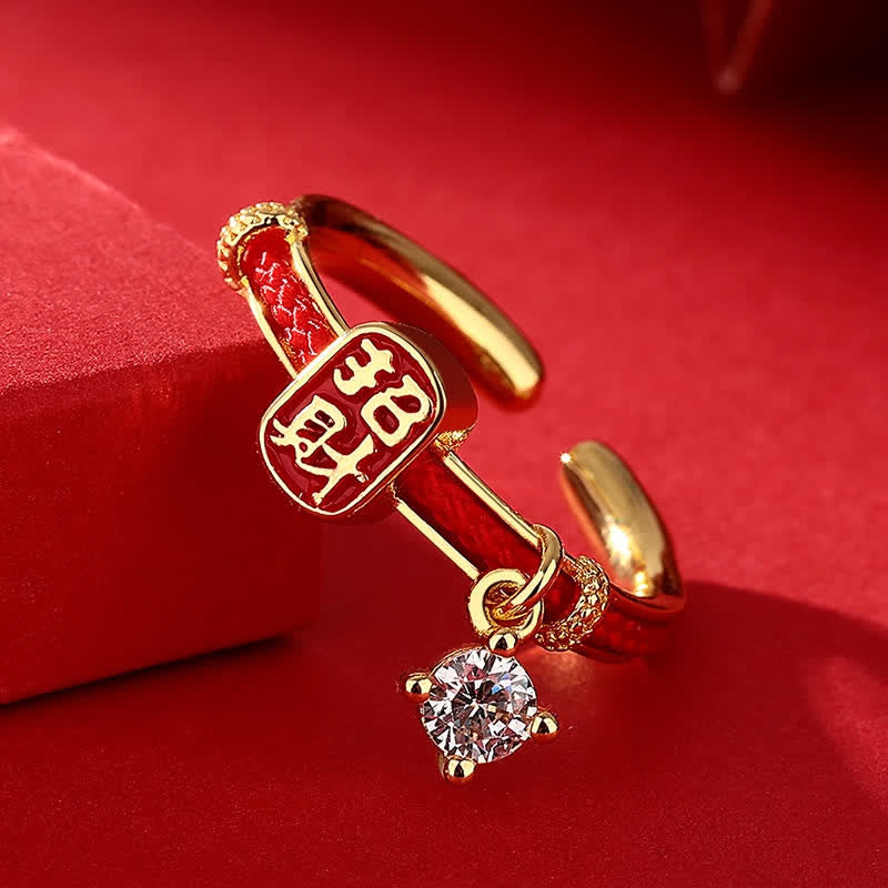 Buddha Stones Copper Alloy Red String Lucky Wealth Charm Ring