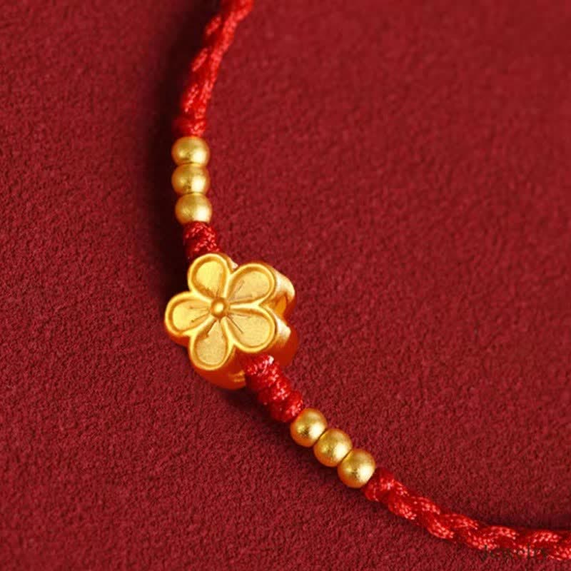 Buddha Stones Adjustable Red String Gold Flower Protection Bracelet