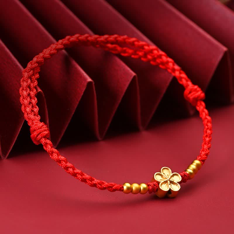 Buddha Stones Adjustable Red String Gold Flower Protection Bracelet