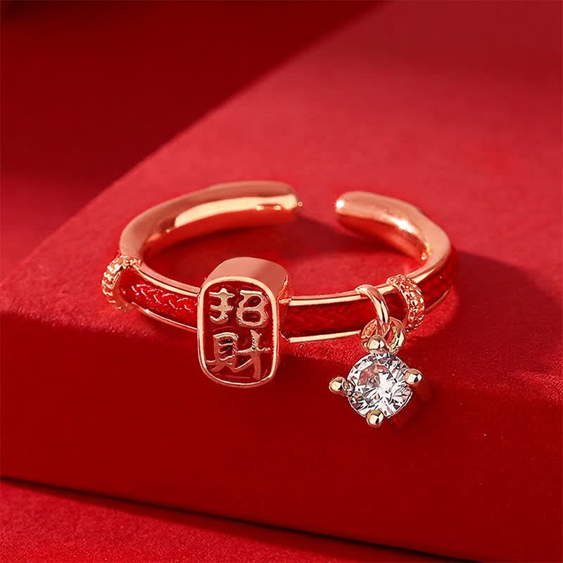 Buddha Stones Copper Alloy Red String Lucky Wealth Charm Ring