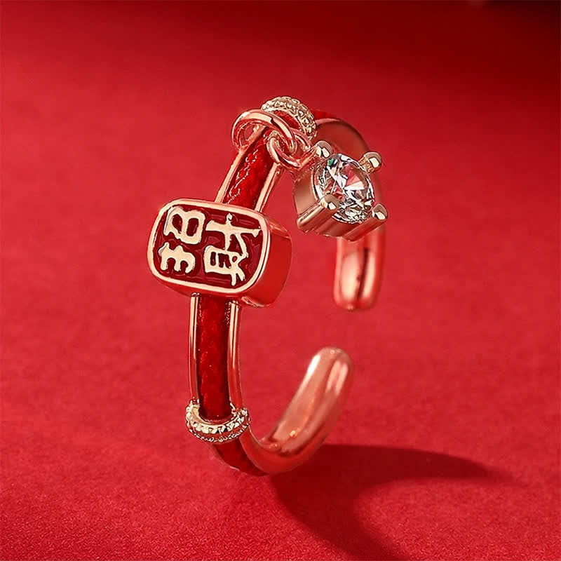 Buddha Stones Copper Alloy Red String Lucky Wealth Charm Ring