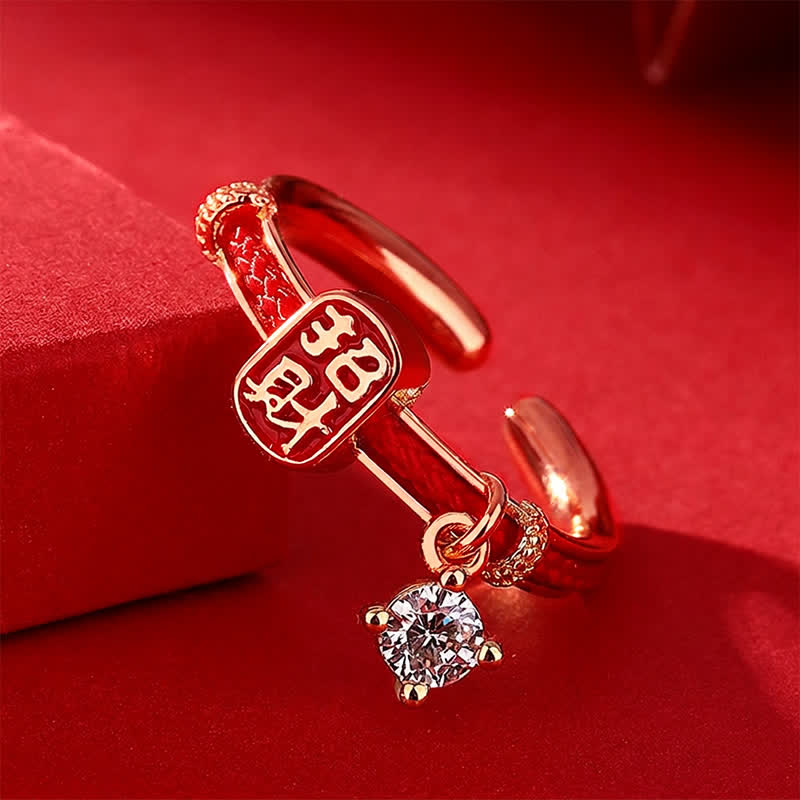 Buddha Stones Copper Alloy Red String Lucky Wealth Charm Ring
