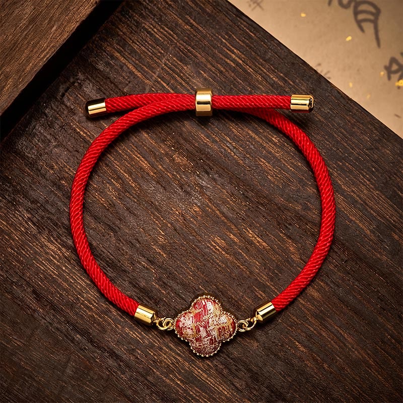 Buddha Stones Red String Song Brocade Four-leaf Clover Luck Bracelet