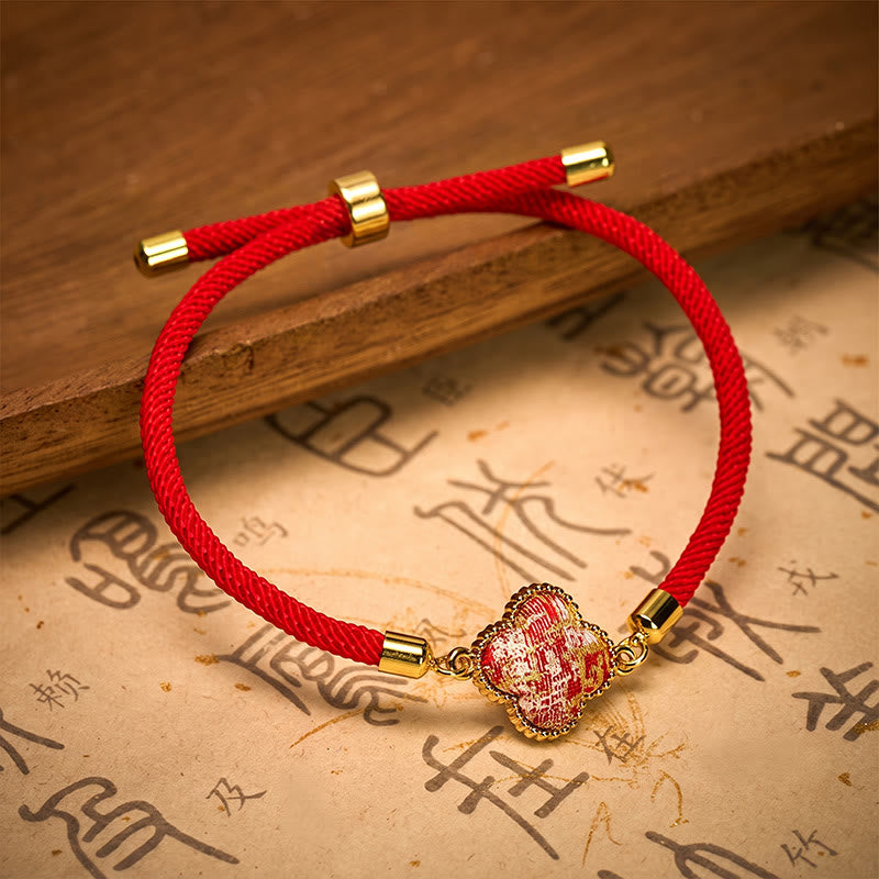 EverestArtstudios Red String Song Brocade Four-leaf Clover Luck Bracelet