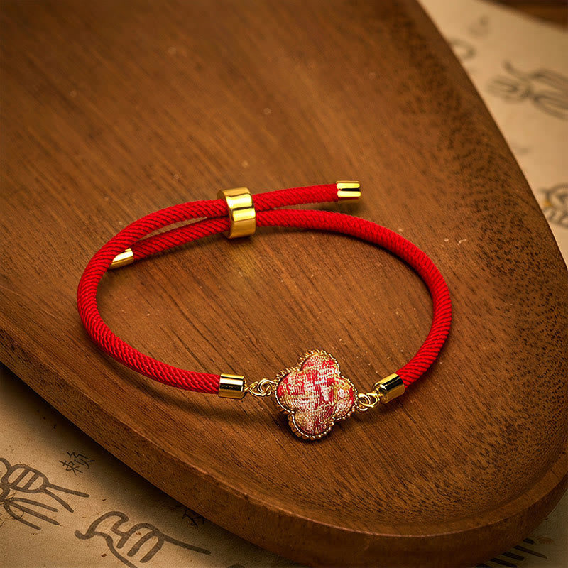 EverestArtstudios Red String Song Brocade Four-leaf Clover Luck Bracelet