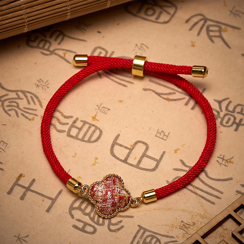 EverestArtstudios Red String Song Brocade Four-leaf Clover Luck Bracelet