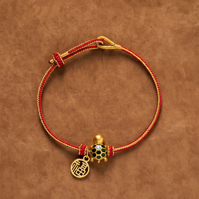 Buddha Stones Red String Copper Fu Character Turtle Braided Luck Bracelet