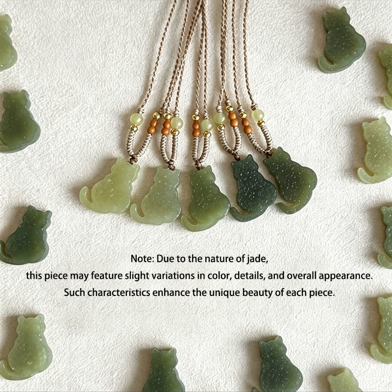 EverestArtstudios Jade Cat Braided Cord Pendant Abundance Necklace