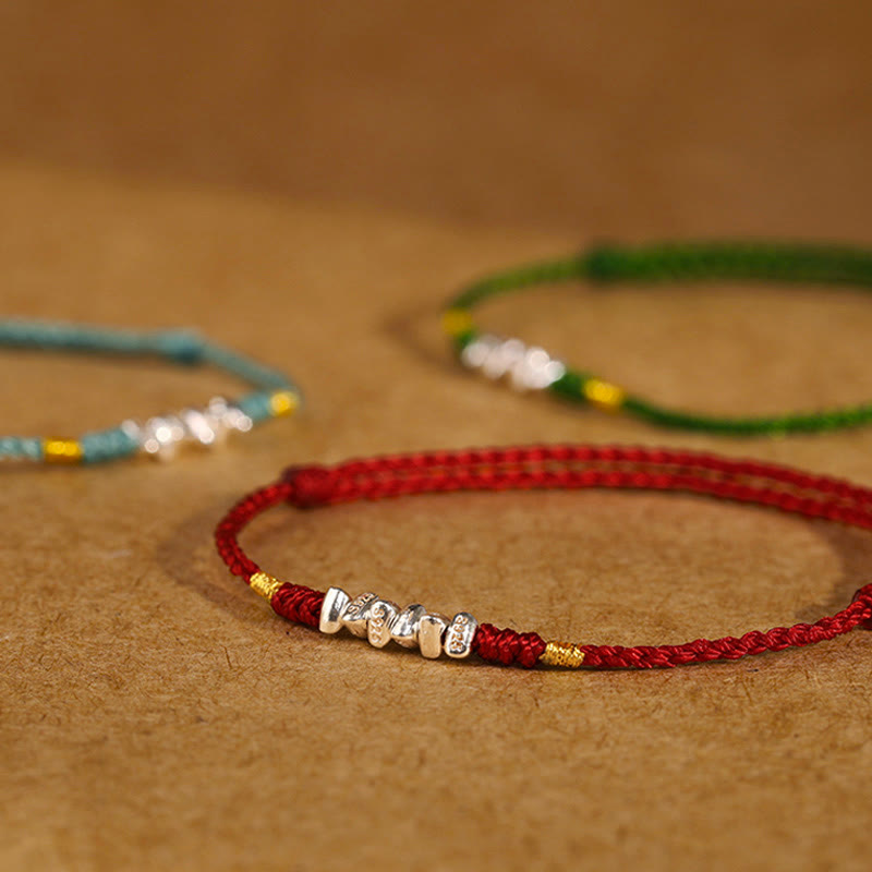 Buddha Stones 925 Sterling Silver String Protection Luck Ultra-Thin Braided Bracelet Anklet