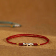 Buddha Stones 925 Sterling Silver String Protection Luck Ultra-Thin Braided Bracelet Anklet