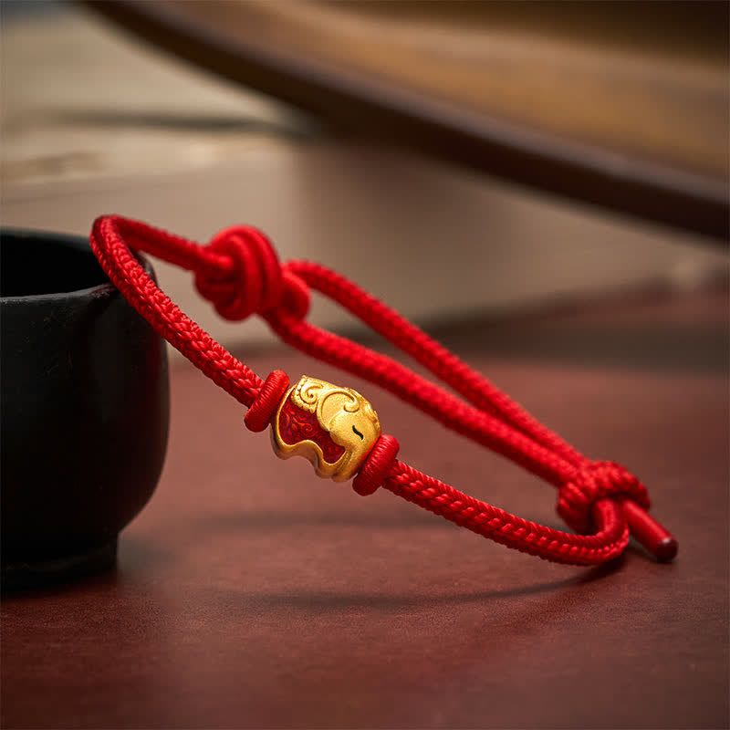 Buddha Stones Red String Elephant Copper Faith Bracelet