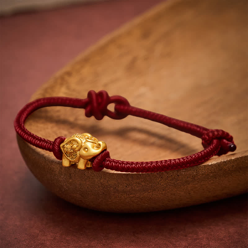 Buddha Stones Elephant Red String Copper Strength Bracelet