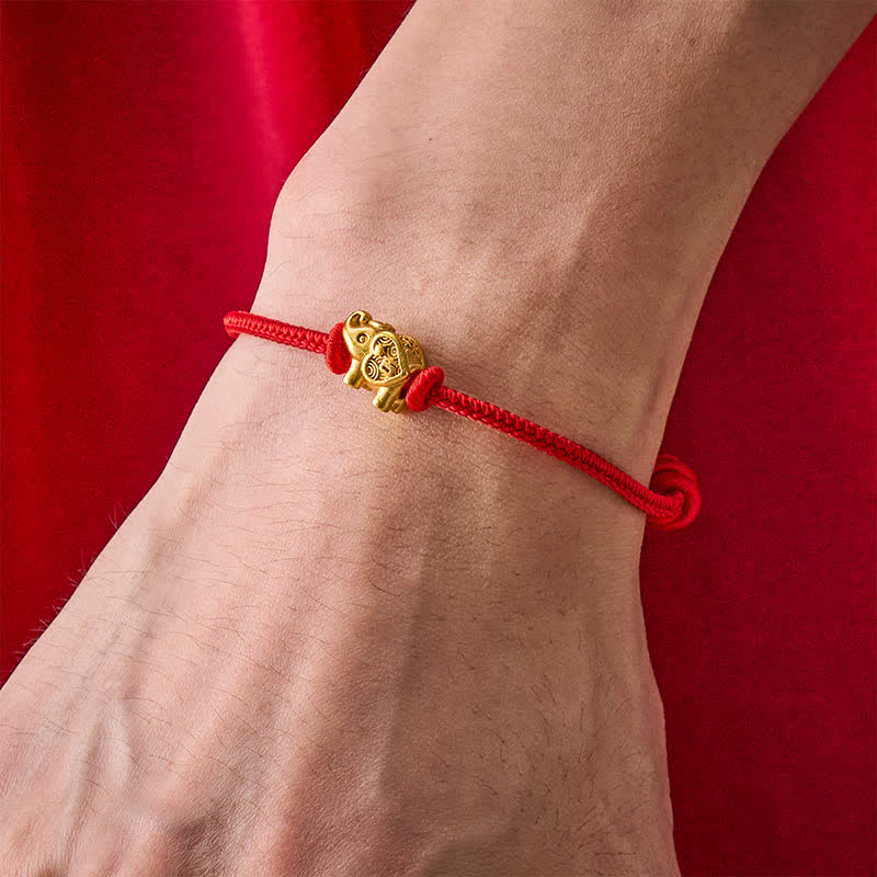 Buddha Stones Elephant Red String Copper Strength Bracelet
