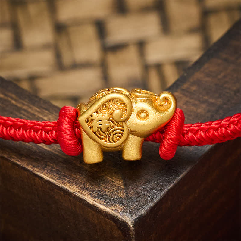 Buddha Stones Elephant Red String Copper Strength Bracelet