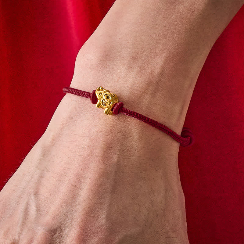 Buddha Stones Elephant Red String Copper Strength Bracelet