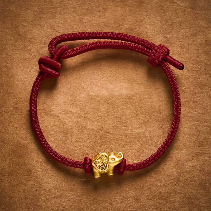 Buddha Stones Elephant Red String Copper Strength Bracelet