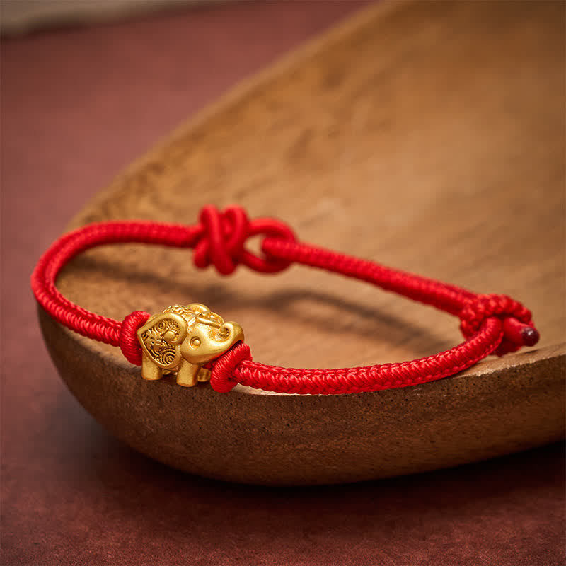 Buddha Stones Elephant Red String Copper Strength Bracelet