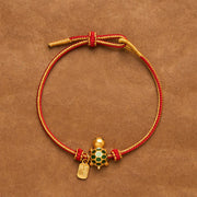 Buddha Stones Red String Copper Fu Character Turtle Braided Luck Bracelet