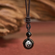 Buddha Stones Black Obsidian Carved Purification Yin Yang Necklace Pendant