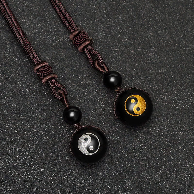 Buddha Stones Black Obsidian Carved Purification Yin Yang Necklace Pendant