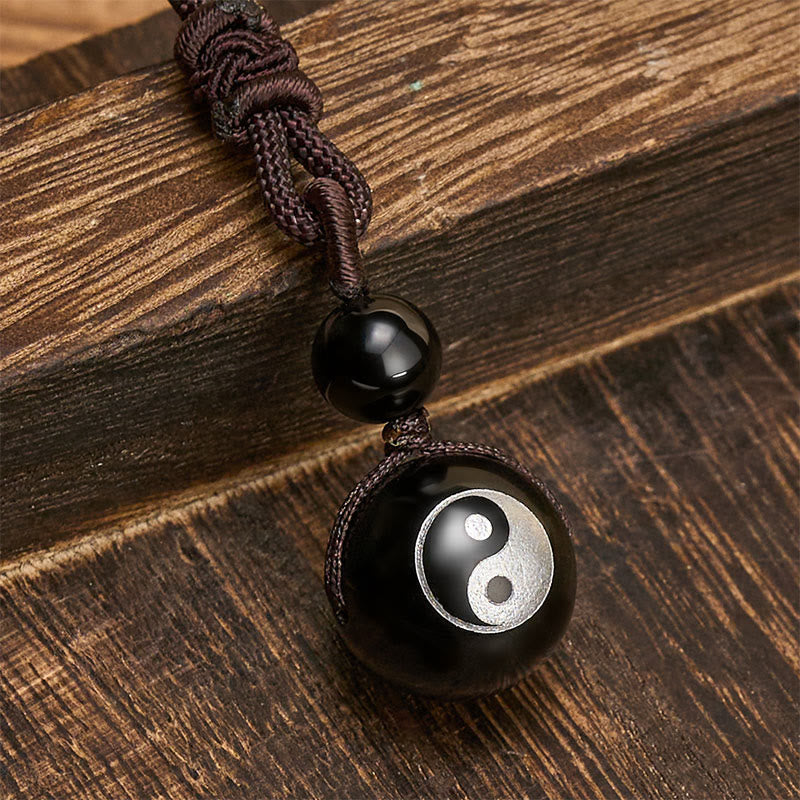 Buddha Stones Black Obsidian Carved Purification Yin Yang Necklace Pendant