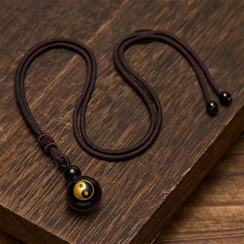 Buddha Stones Black Obsidian Carved Purification Yin Yang Necklace Pendant