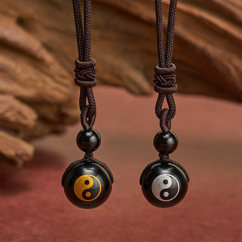 Buddha Stones Black Obsidian Carved Purification Yin Yang Necklace Pendant