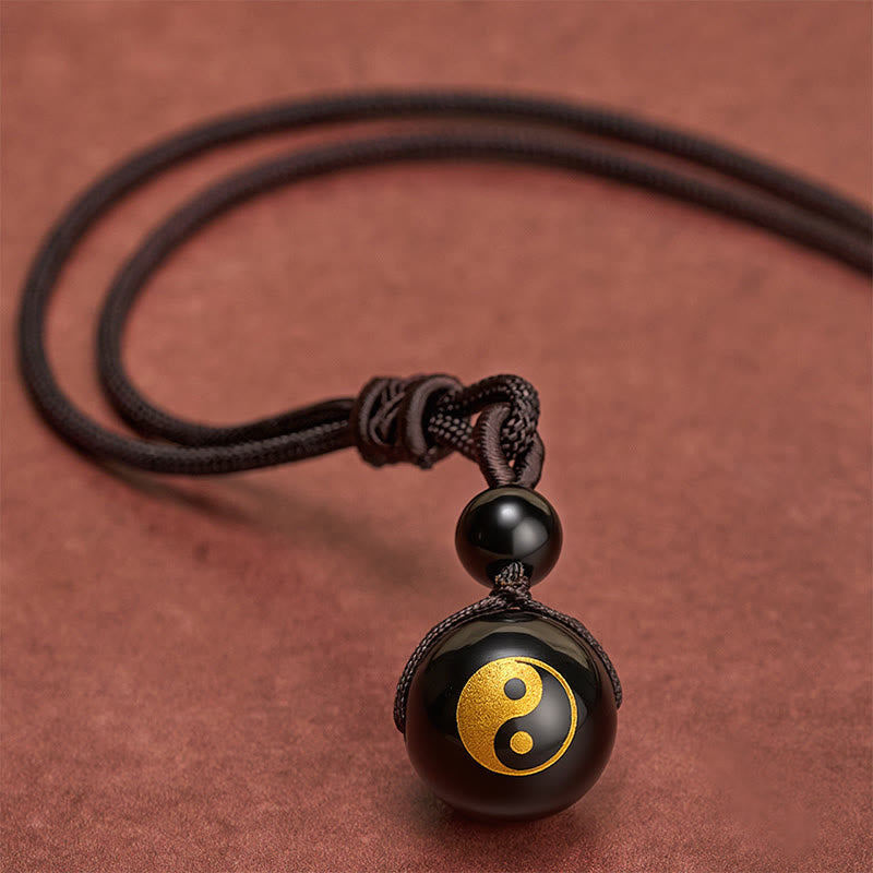 Buddha Stones Black Obsidian Carved Purification Yin Yang Necklace Pendant