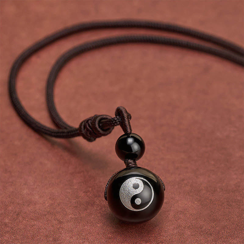 Buddha Stones Black Obsidian Carved Purification Yin Yang Necklace Pendant