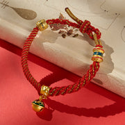 Buddha Stones Copper Enamel Bell Wisdom Tibetan Rope Bracelet