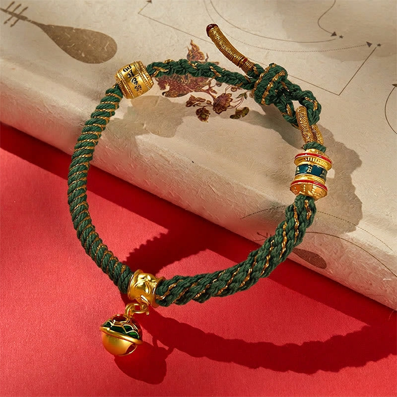 Buddha Stones Copper Enamel Bell Wisdom Tibetan Rope Bracelet
