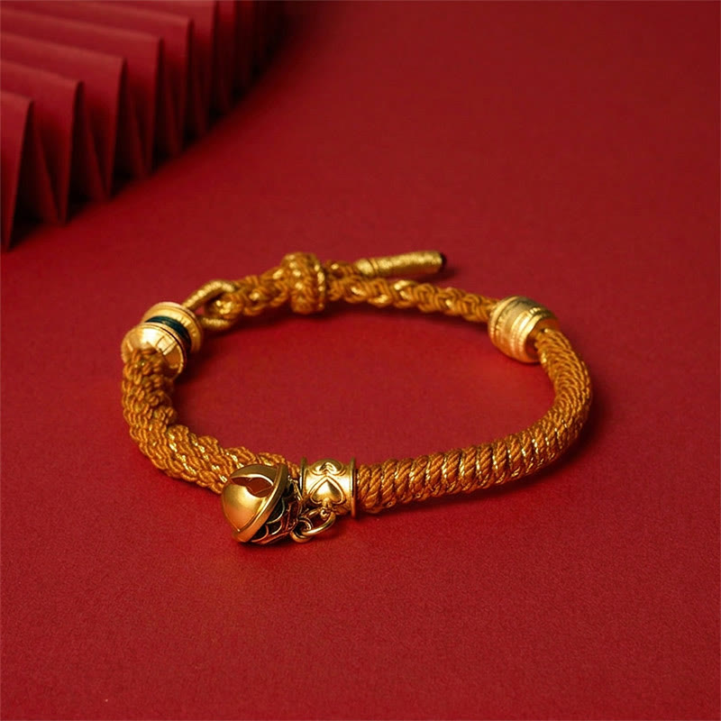 Buddha Stones Copper Enamel Bell Wisdom Tibetan Rope Bracelet