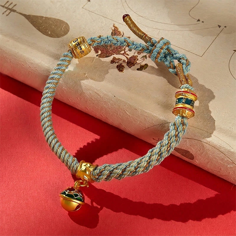 Buddha Stones Copper Enamel Bell Wisdom Tibetan Rope Bracelet