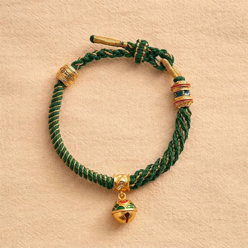 Buddha Stones Copper Enamel Bell Wisdom Tibetan Rope Bracelet