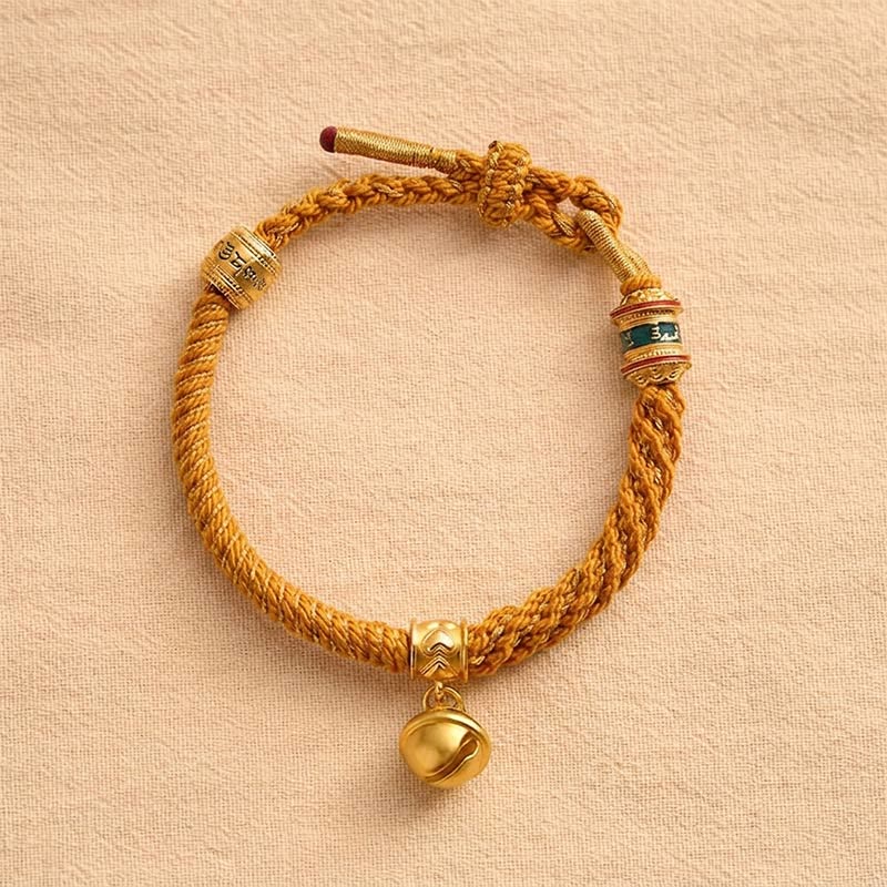 Buddha Stones Copper Enamel Bell Wisdom Tibetan Rope Bracelet